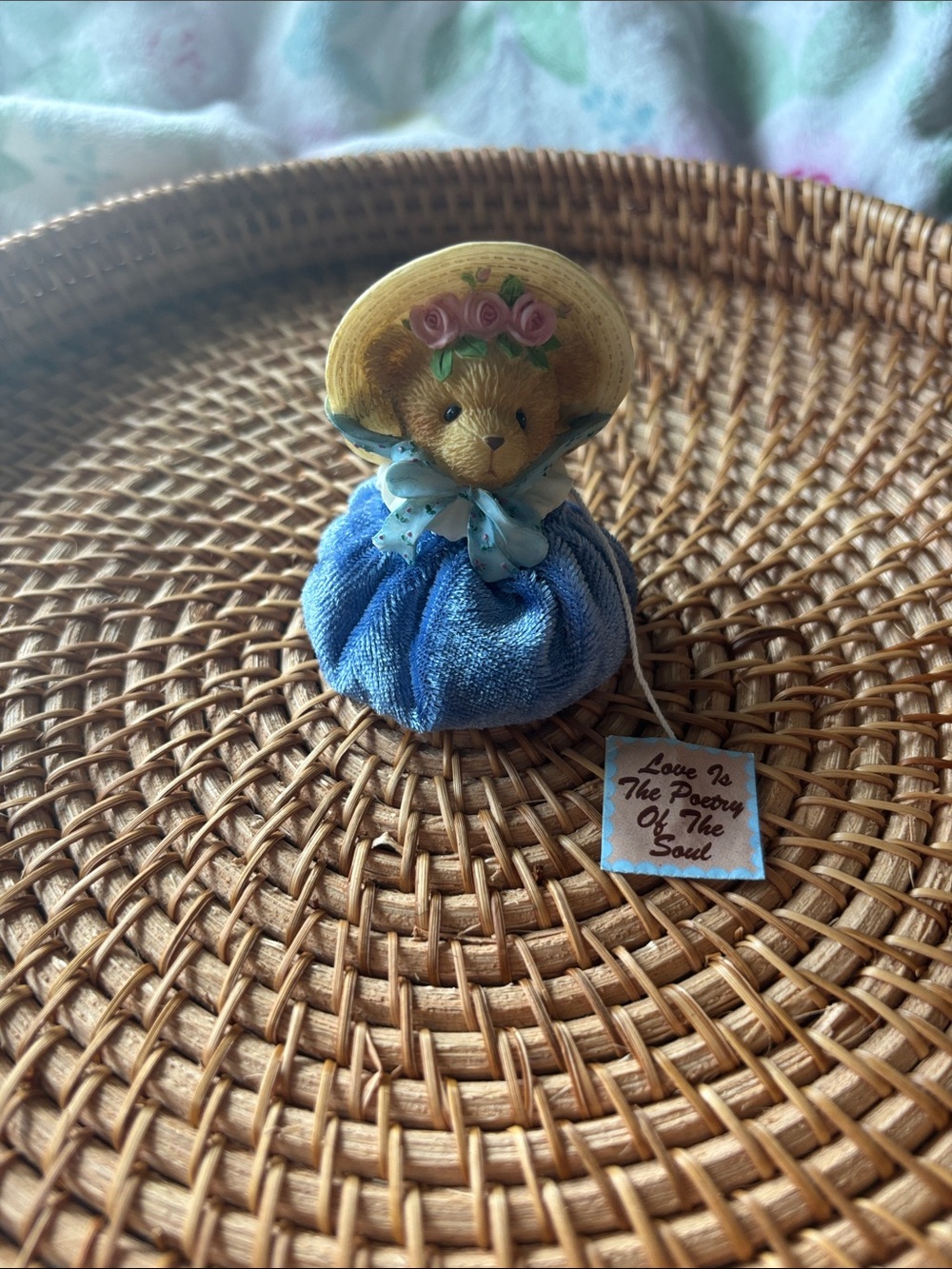Cherished Teddies Blue and Yellow Floral Bear Figurine